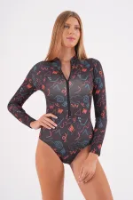 Fermuarlı Uzun kollu Yüzücü Mayosu Tulum mayo