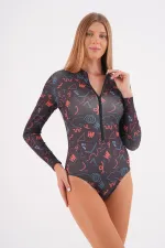 Fermuarlı Uzun kollu Yüzücü Mayosu Tulum mayo