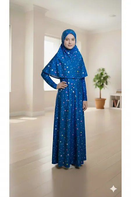 Kız Çocuk Desenli Namaz Elbisesi Likralı Esnek Baskılı Kumaş