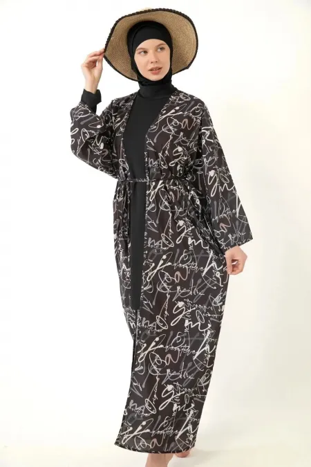 Pareolu Tam Kapalı Tesettür Mayo Likralı Kumaş