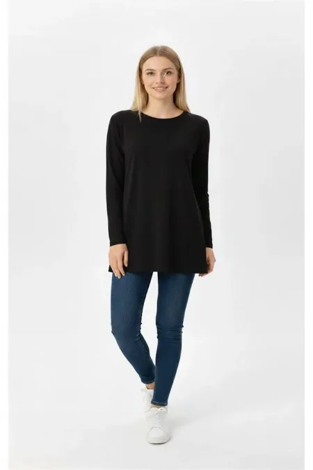 Likralı Uzun Kollu Asimetrik Kesim Bluz