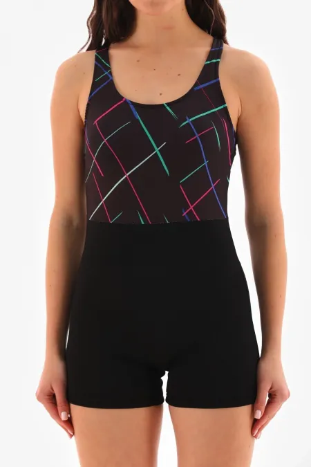 Desenli şortlu tulum mayo yüzücü mayosu