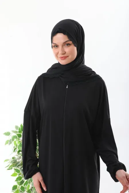 dantelli başörtülü fermuarlı bilekleri lastikli kayma yapmaz namaz elbisesi