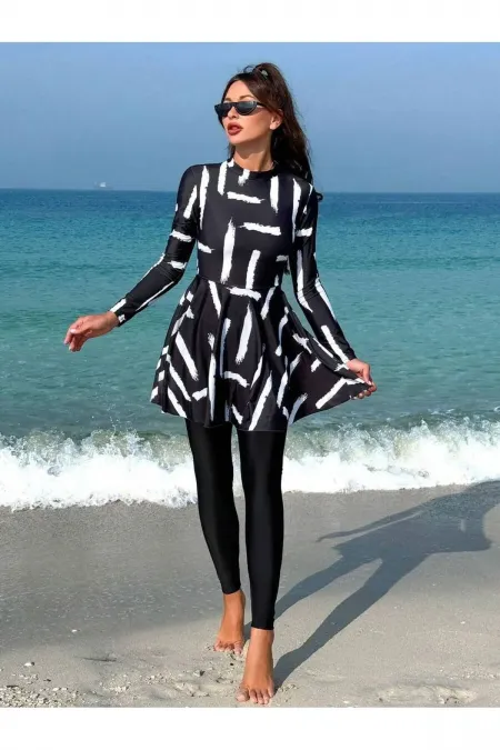 Yarı Kapalı Taytlı Tesettür Mayo Fırça