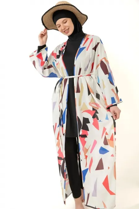 Pareolu Tam Kapalı Tesettür Mayo Likralı Kumaş