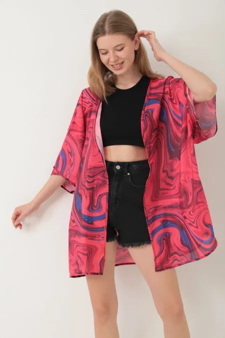 Pareo Plaj Elbisesi Kimono Desenli