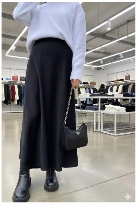 Likralı Esnek Tesettür Kloş Etek