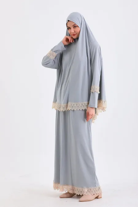 İKİ PARÇA ETEKLİ KAYMA YAPMAZ NAMAZ ELBİSESİ