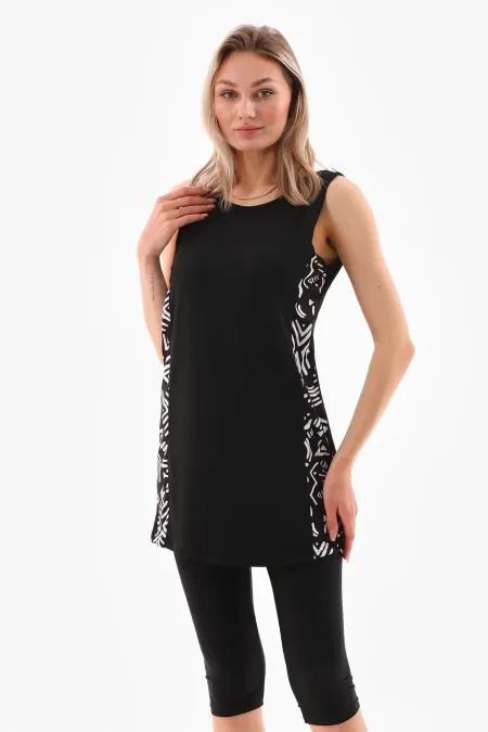 Maillot de bain sans manches à motifs en lycra