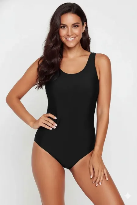 Square Neck Strappy Swimsuit Black