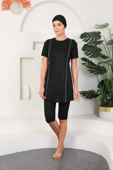 Krem Biyeli Yarım Kol Tesettür Mayo