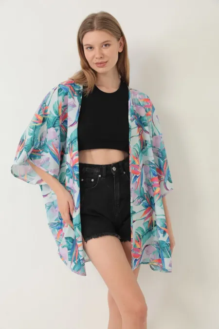 Pareo Plaj Elbisesi Kimono Desenli