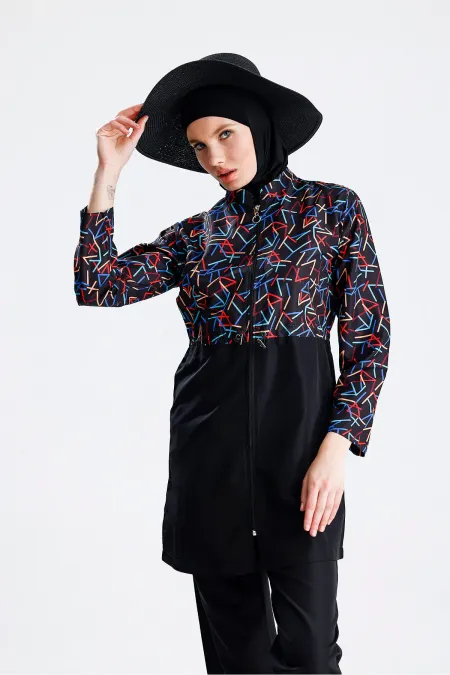 Maillot de bain une pièce imperméable en parachute, noir et jaune