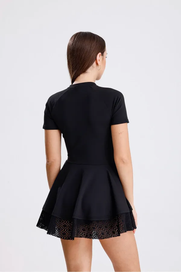 Eteği Dantelli Fermuarlı Tulum Mayo