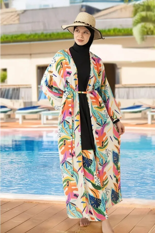 Paréo, maillot de bain hijab couvrant entièrement, en lycra orange