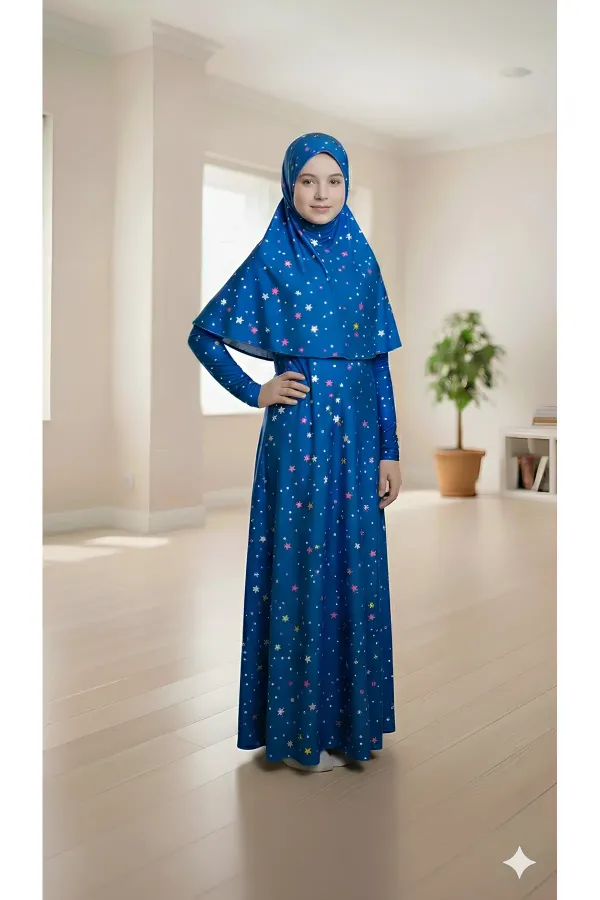 Kız Çocuk Desenli Namaz Elbisesi Likralı Esnek Baskılı Kumaş