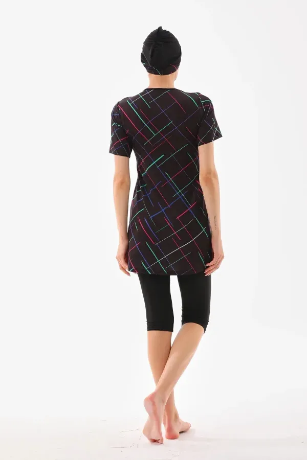 Lycra Semi-Closed Patterned Hijab Swimsuit Light