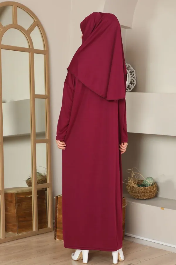 Easy-to-Wear One-Piece Prayer Dress in Burgundy