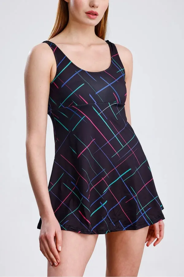 Maillot de bain une pièce short en lycra avec coussinets de poitrine, noir/marine, short