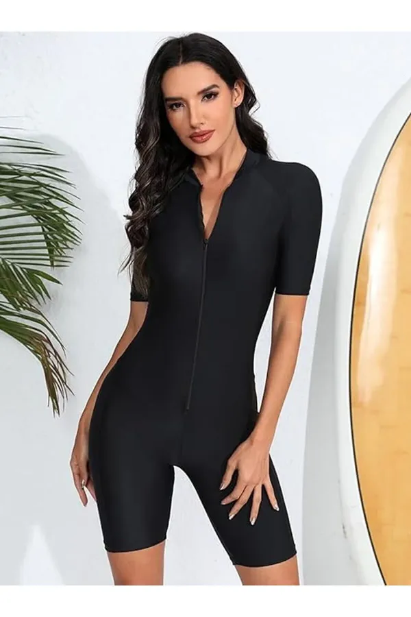 Fermuarlı Şortlu Likralı Tulum Mayo Havuz / Deniz /günlük