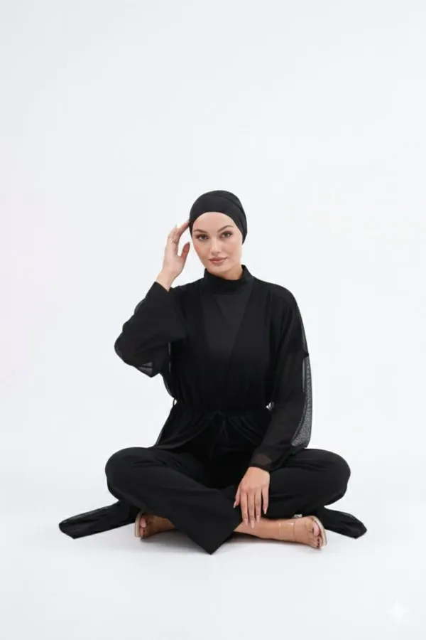Paréo, maillot de bain hijab couvrant entièrement, en lycra noir