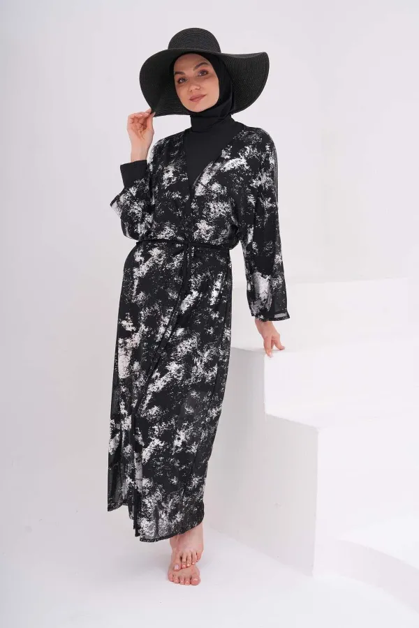 Tesettür Mayo Üzerine Varaklı Desenli Pareo