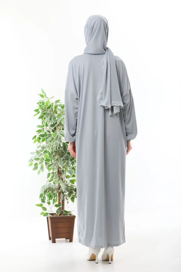 dantelli başörtülü fermuarlı bilekleri lastikli kayma yapmaz namaz elbisesi