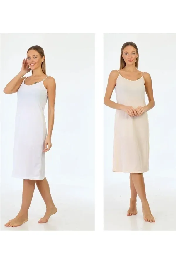 Ensemble 2 pièces blanc-beige comprenant une doublure et un jupon pour robe à bretelles