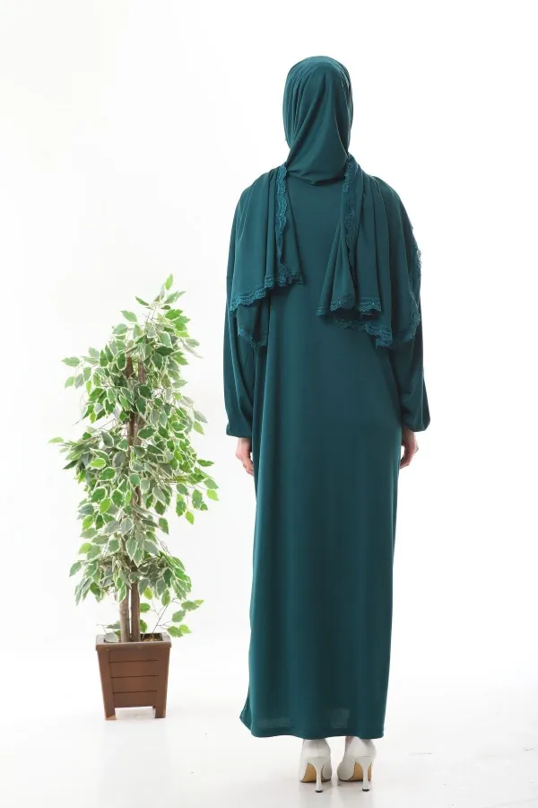 dantelli başörtülü fermuarlı bilekleri lastikli kayma yapmaz namaz elbisesi