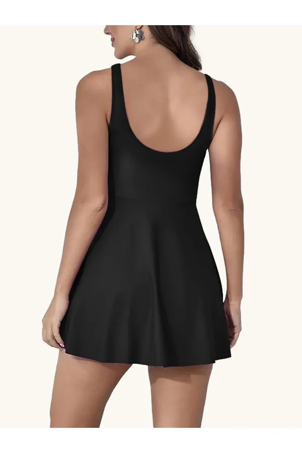 Maillot de bain une pièce short et robe en lycra avec coussinets de poitrine en lycra, noir/marine.