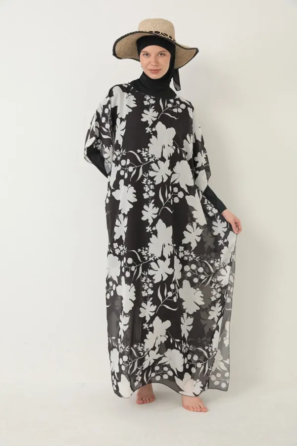 MODEST SWIMSUIT WITH PATTERNED PAREO