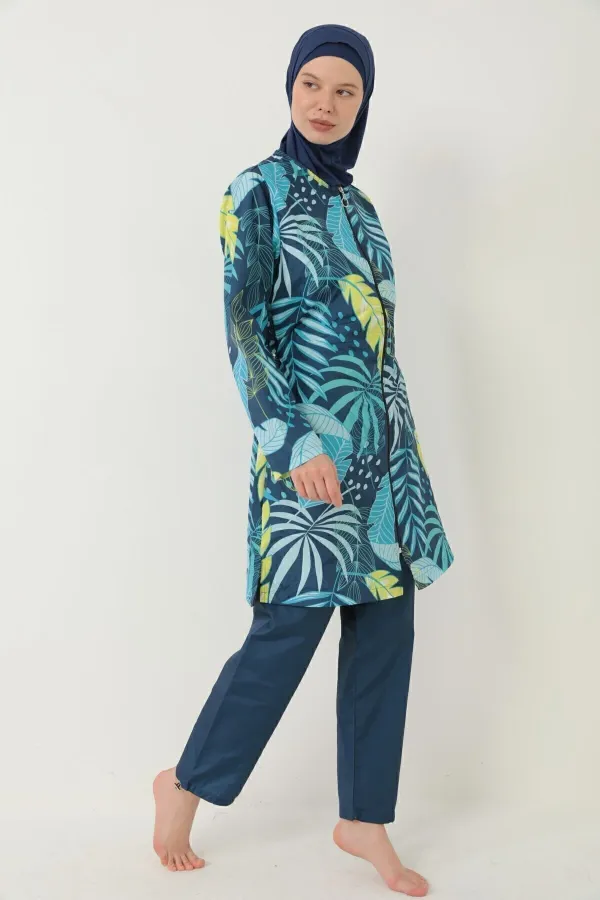 Maillot de bain hijab intégral parachute jaune et bleu