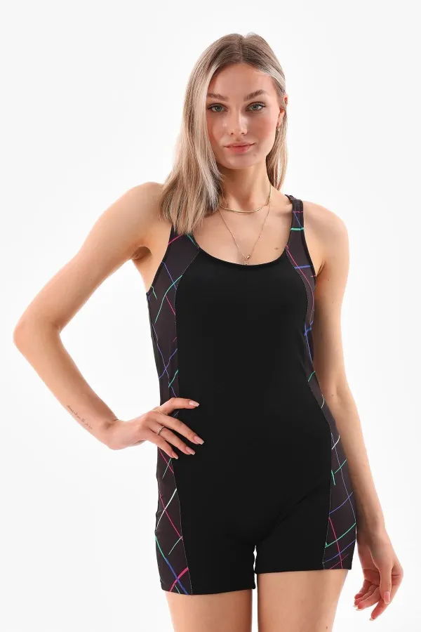 SHORTS-STYLE PATTERNED JUMPSUIT SWIMSUIT