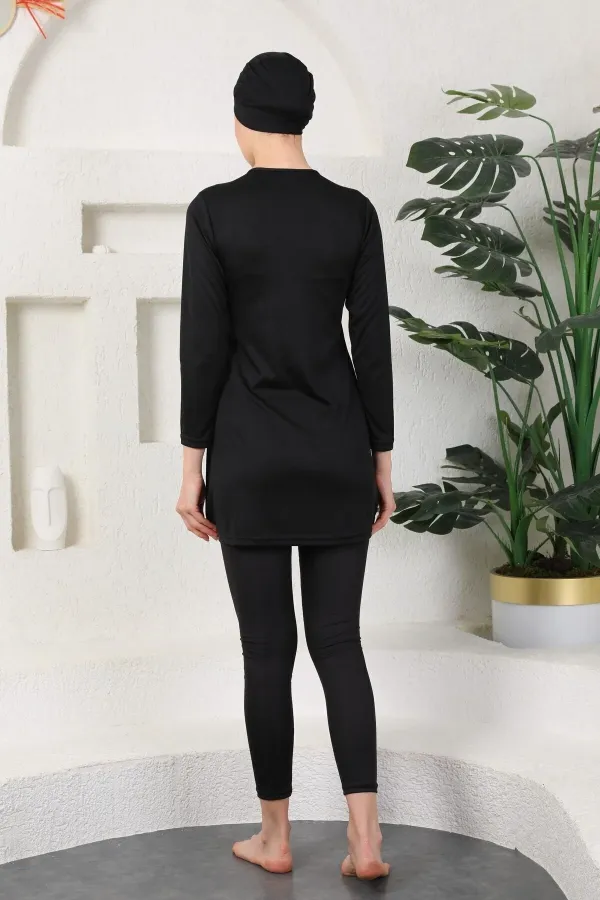 Maillot de bain hijab noir couvrant entièrement