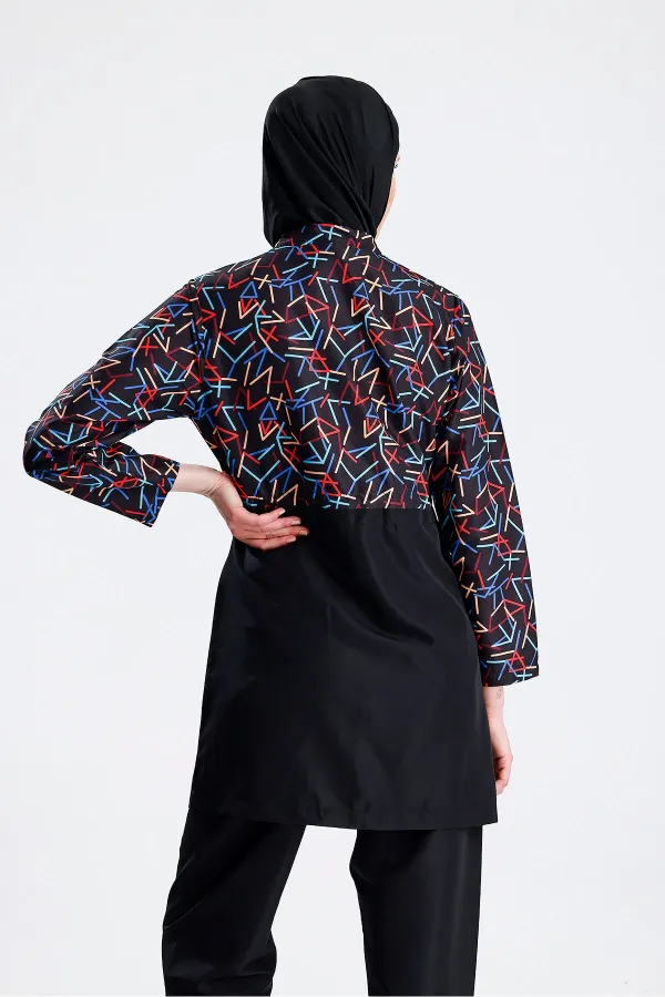 Maillot de bain une pièce imperméable en parachute, noir et jaune