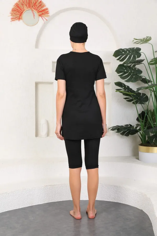 Krem Biyeli Yarım Kol Tesettür Mayo