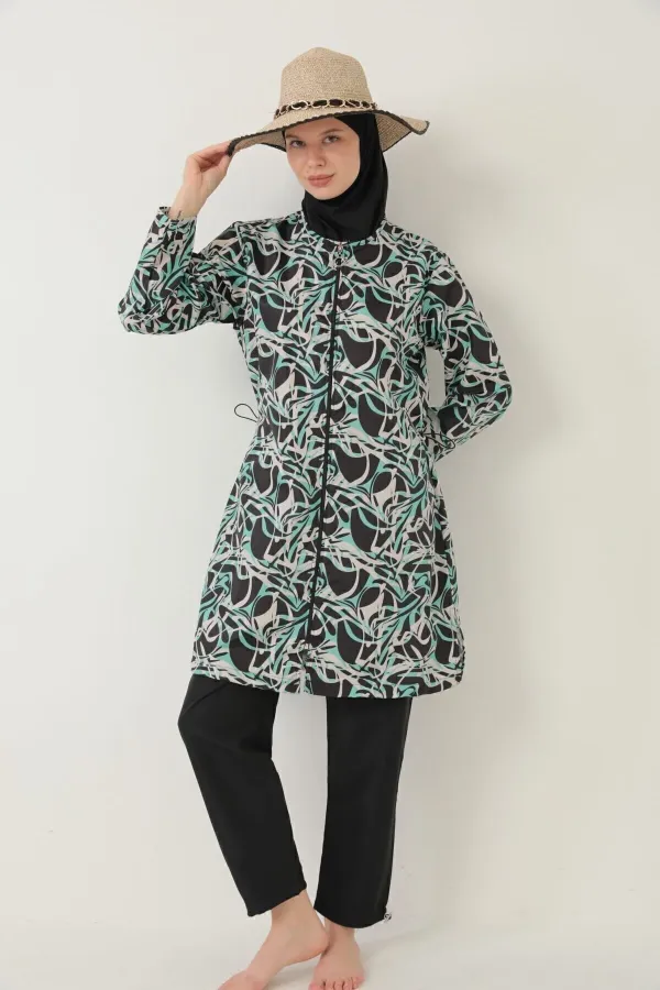 Maillot de bain hijab intégral Parachute vert et noir