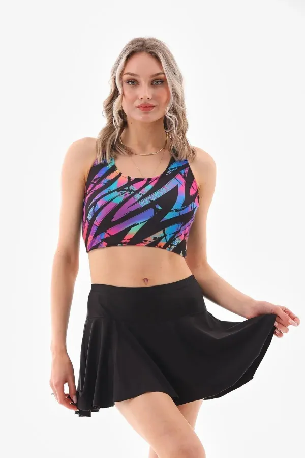 İkili Takım Şort Etekli Crop Mayo