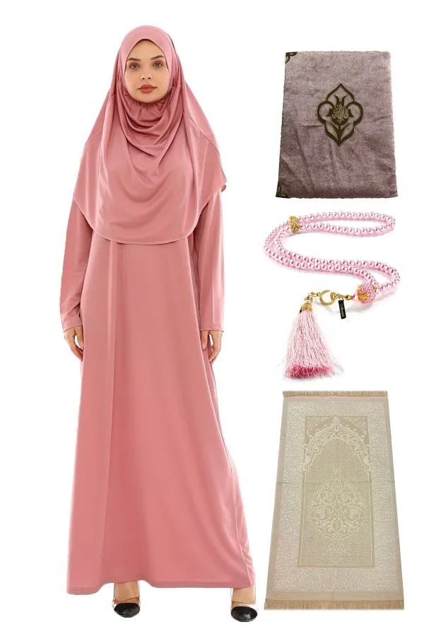 Namaz Seti Namaz Elbisesi Seccade Inci Tesbih Yasin - Gül Kurusu