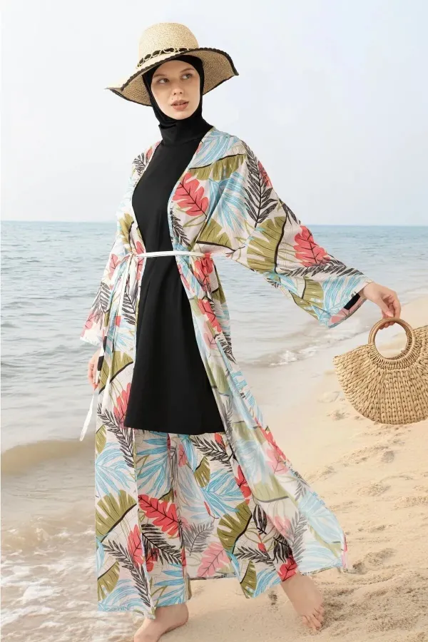 Paréo, maillot de bain hijab couvrant entièrement, en lycra rose