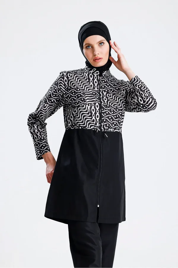 Maillot de bain hijab parachute imperméable noir et blanc