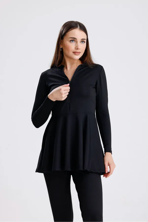 Semi-Closed Zip-Up Hijab Swimsuit with Leggings