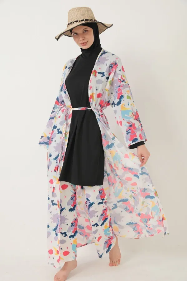 Paréo, maillot de bain hijab couvrant entièrement, en lycra blanc