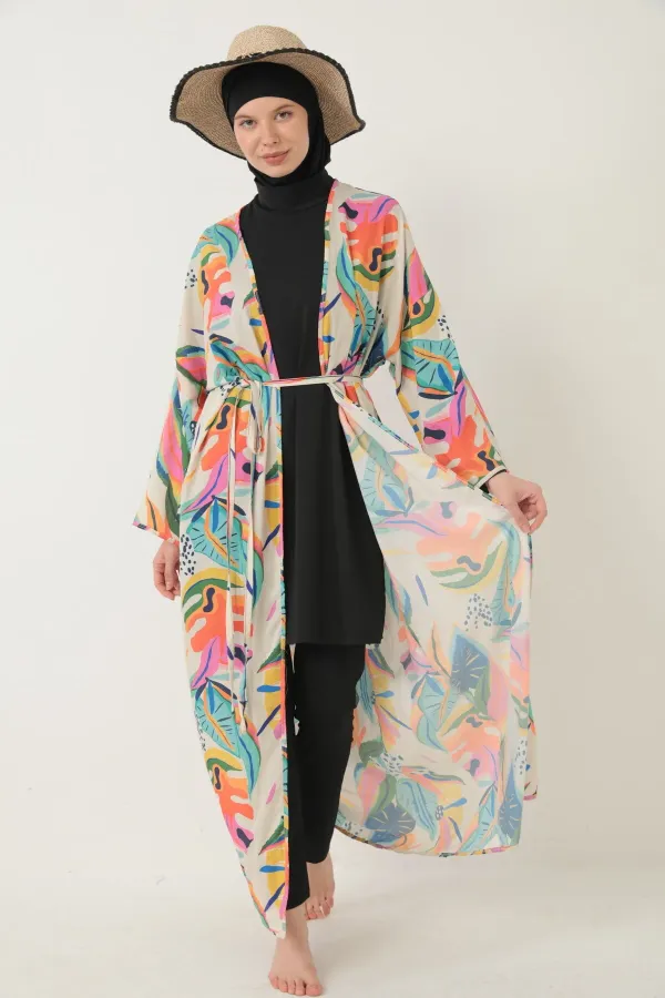 Pareolu Tam Kapalı Tesettür Mayo Likralı Kumaş