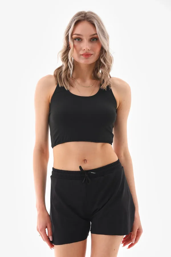 Siyah Çift Kat Taytlı Spor Şort