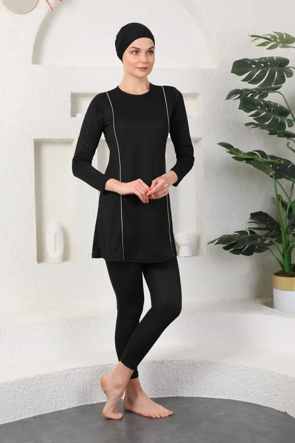 Maillot de bain hijab noir couvrant entièrement