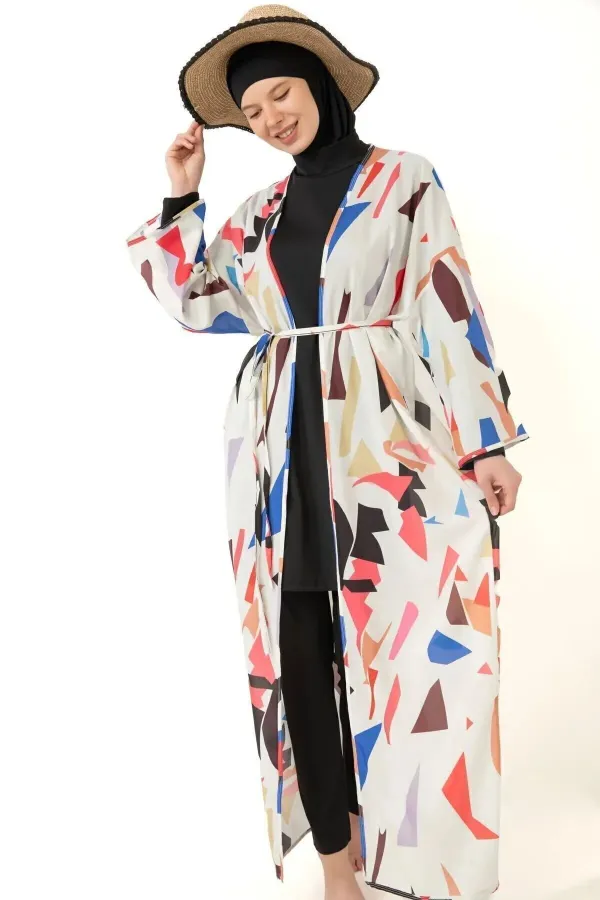 Pareolu Tam Kapalı Tesettür Mayo Likralı Kumaş