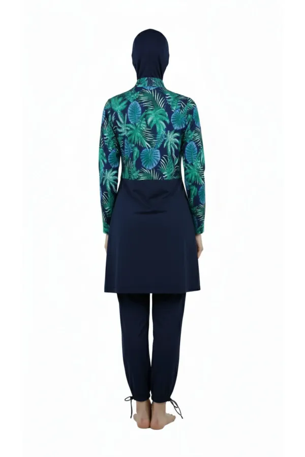 Water-repellent parachute modest swimsuit, green.