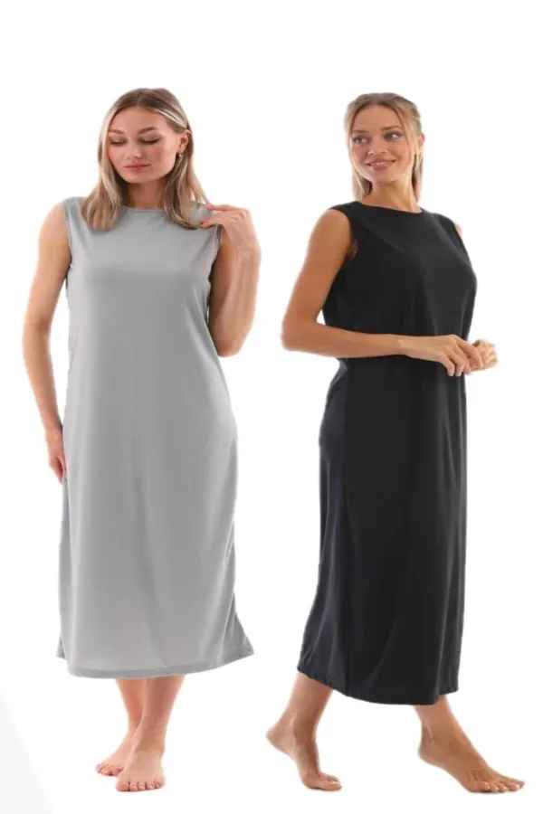 Ensemble 2 pièces : robe sans manches, doublure, jupon, gris et noir