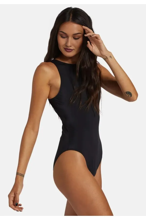 Siyah Halter Yaka Fermuarlı Tulum Mayo Havuz / Deniz